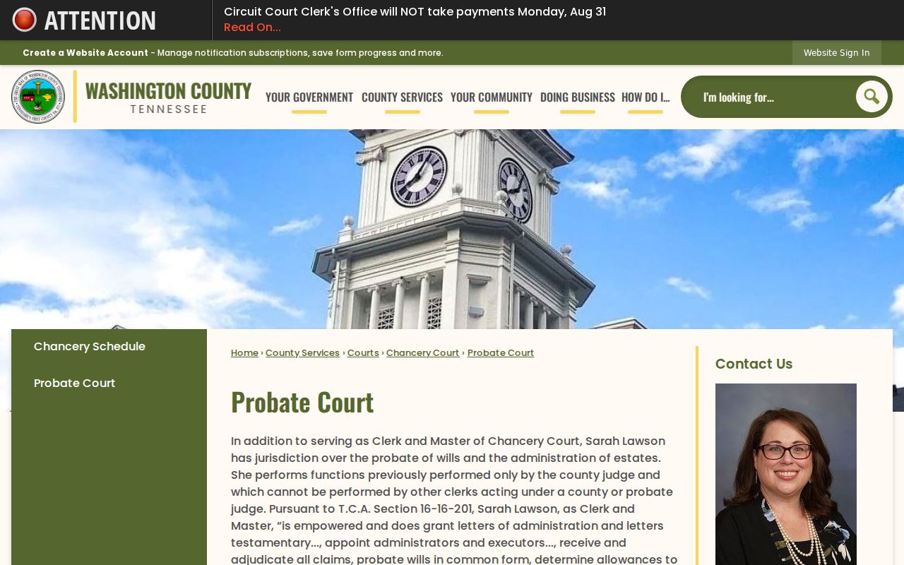 Washington County court records Probate division page