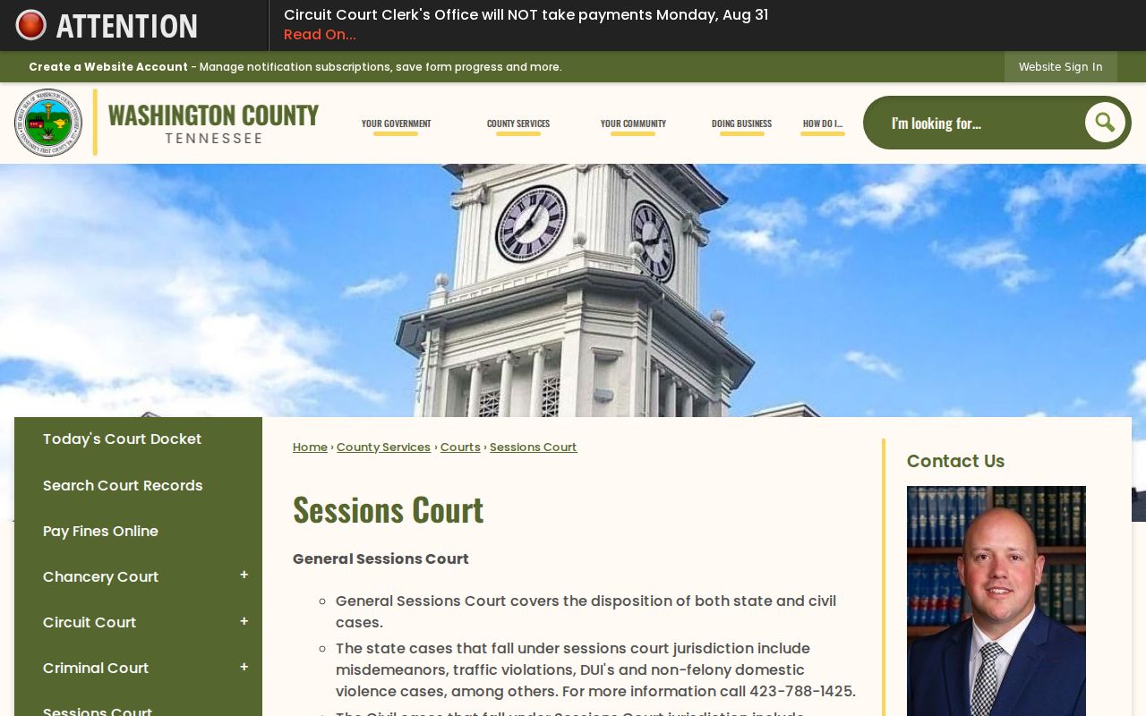 Washington County traffic court and Sessions Court information
