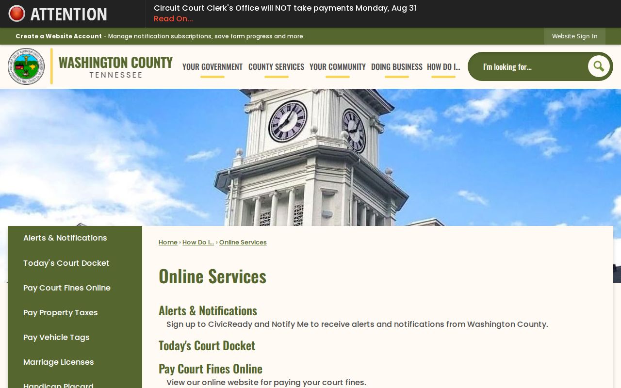 Washington County case lookup Online Services route