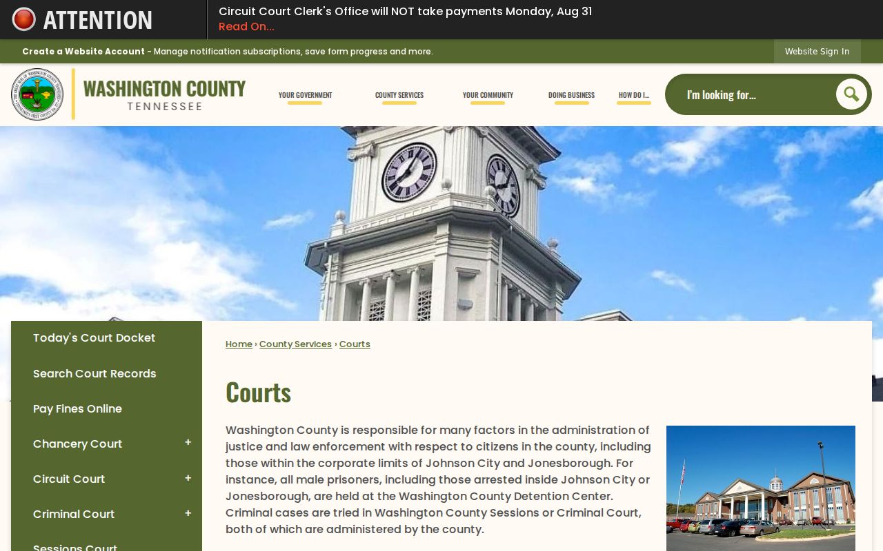 Washington County court docket courthouse information